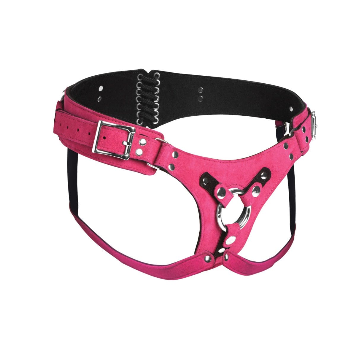 Bodice Deluxe Leather Strap-on Corset Harness - Pink Strap U - For Me To Love