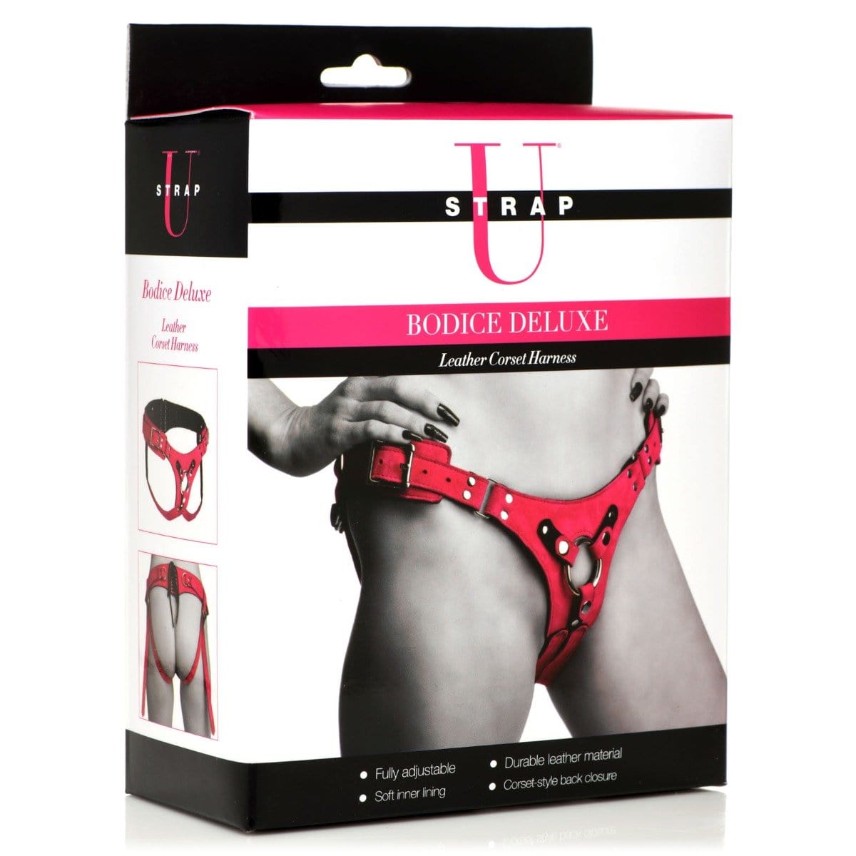 Bodice Deluxe Leather Strap-on Corset Harness - Pink Strap U - For Me To Love