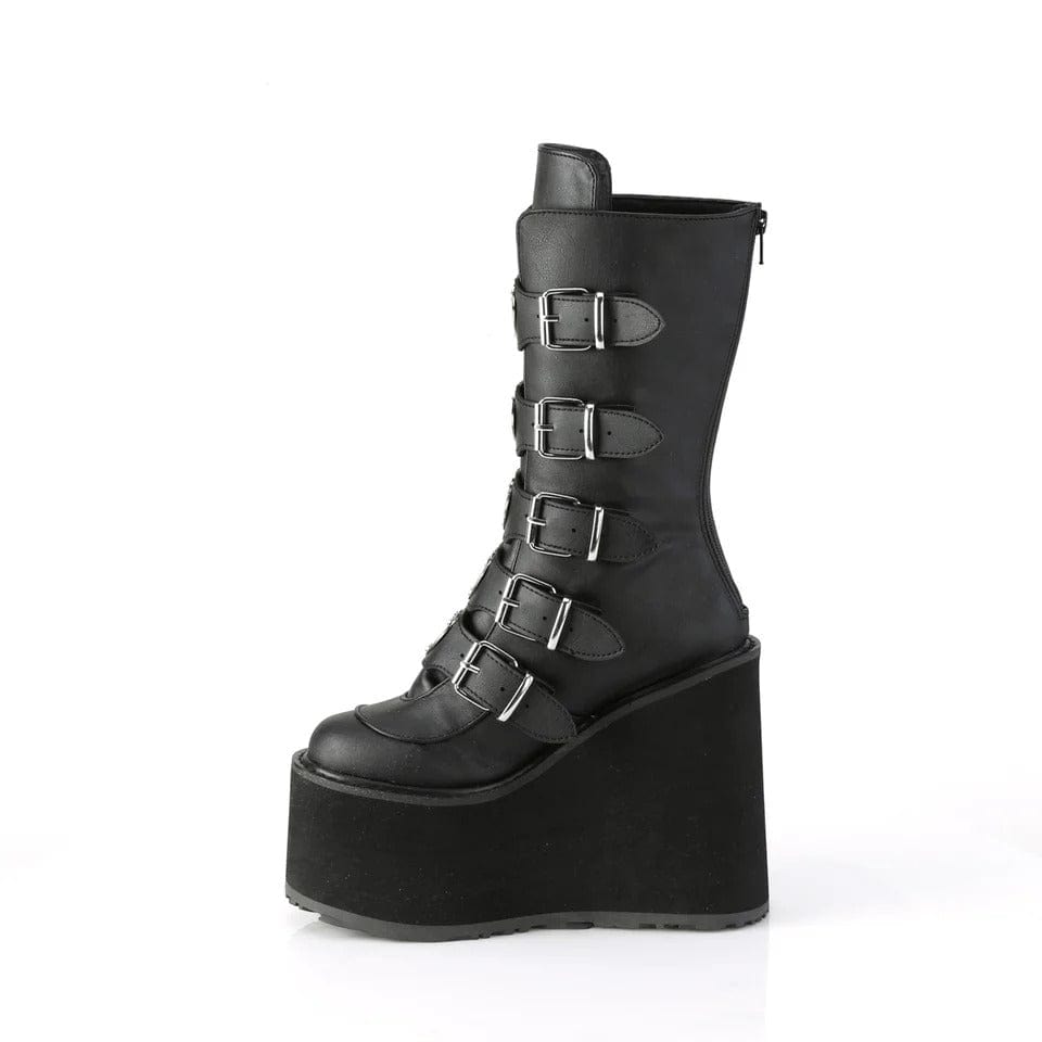 Demonia Cult - Swing 230 Black Vegan Leather Platform Calf Length Doofer Boots | UK 3-9 Demonia Cult - For Me To Love