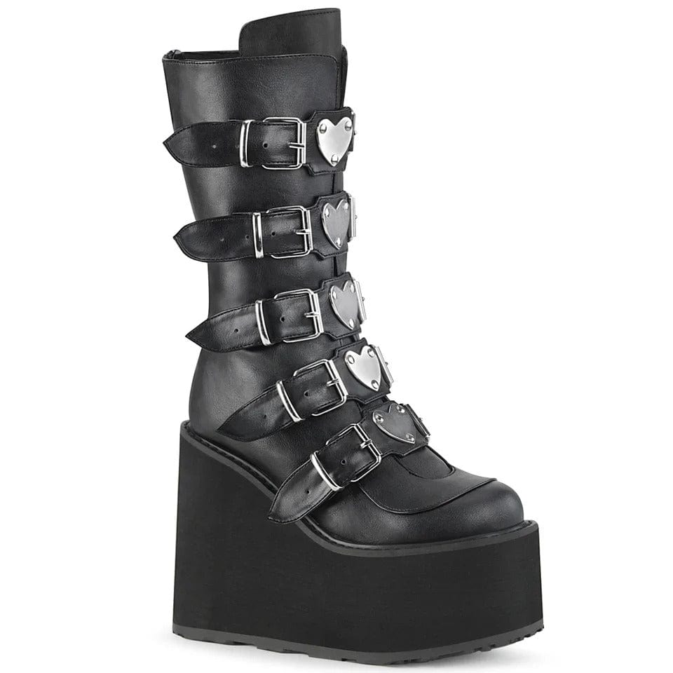 Demonia Cult - Swing 230 Black Vegan Leather Platform Calf Length Doofer Boots | UK 3-9 Demonia Cult - For Me To Love