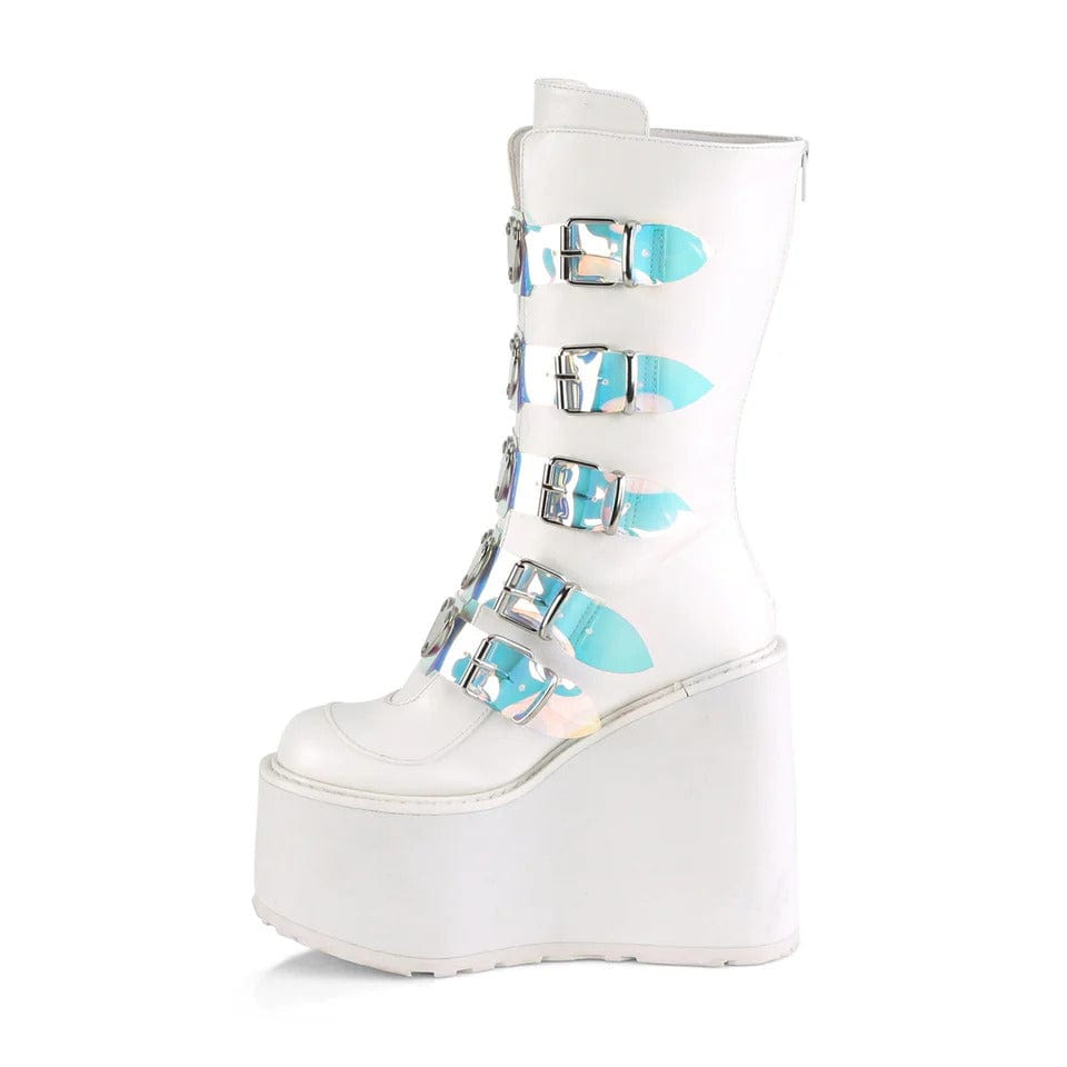 Demonia Cult - Swing 230 White Vegan Leather Platform Calf Length Doofer Boots | UK 3-9 Demonia Cult - For Me To Love