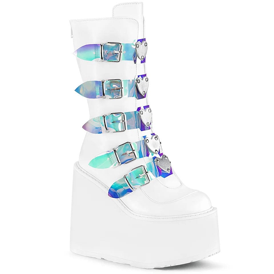 Demonia Cult - Swing 230 White Vegan Leather Platform Calf Length Doofer Boots | UK 3-9 Demonia Cult - For Me To Love
