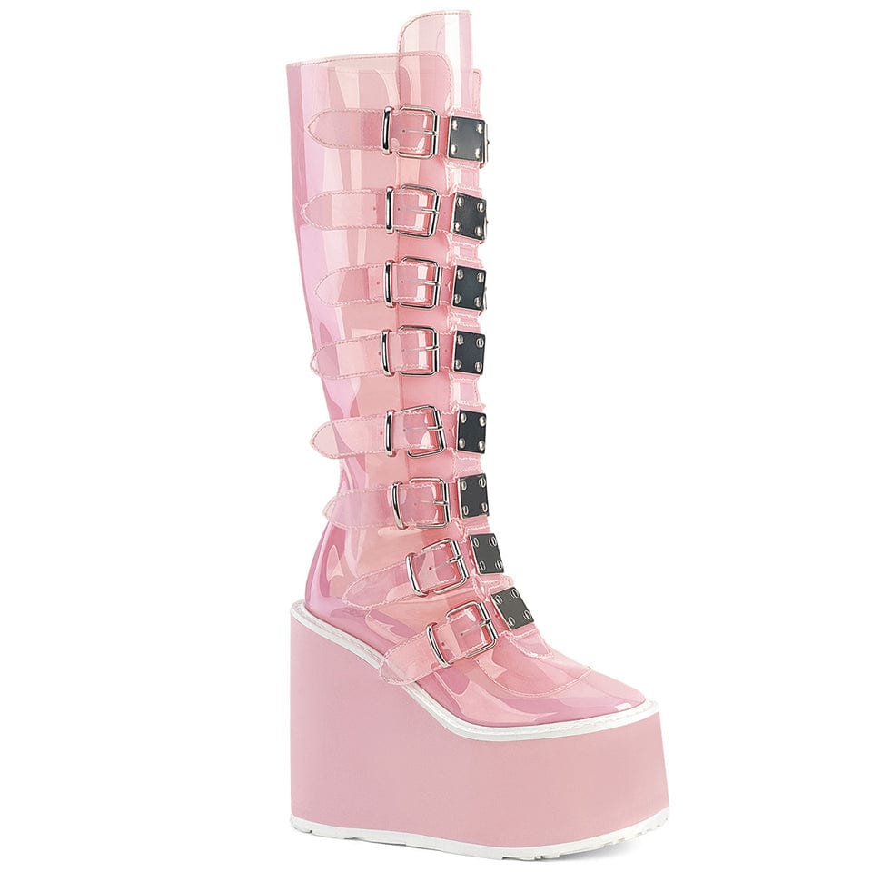 Demonia Cult - Swing 815C Transparent Baby Pink Platform Calf Length Boots | UK 3-9 Demonia Cult - For Me To Love