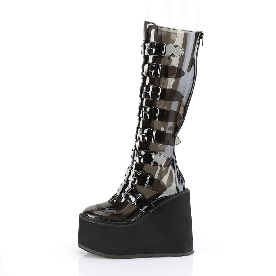 Demonia Cult - Swing 815C Transparent Smokey Black Platform Calf Length Boots | UK 3-9 Demonia Cult - For Me To Love