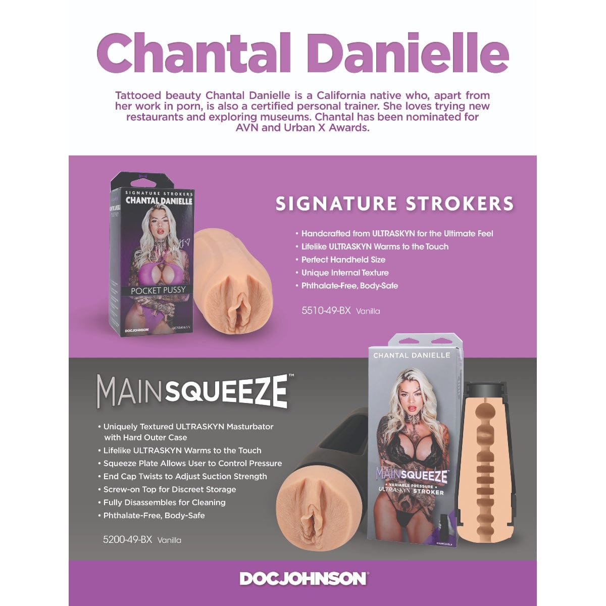 Doc Johnson - Main Squeeze Chantal Danielle ULTRASKYN Stroker Pussy | Male Masturbator Doc Johnson - For Me To Love