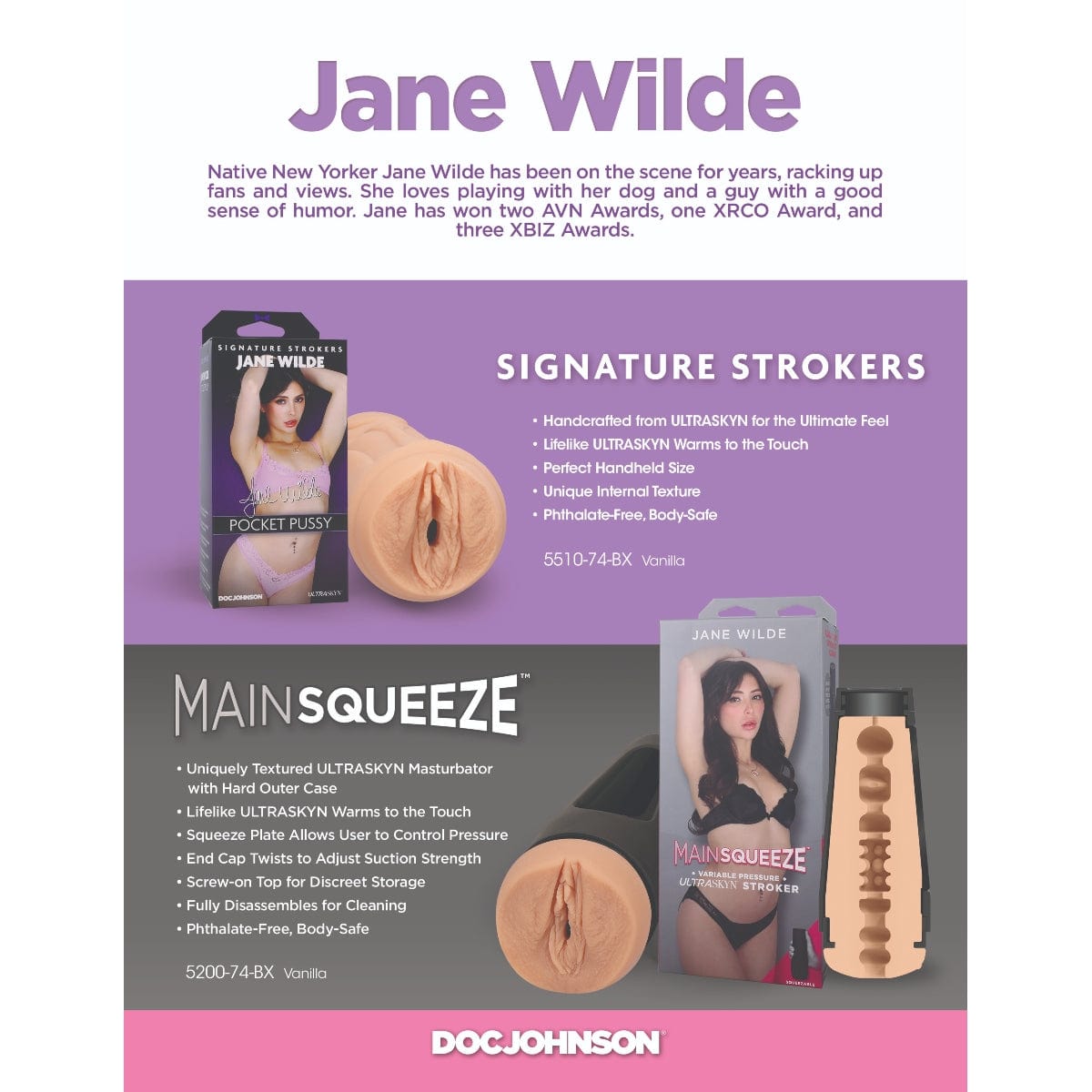 Doc Johnson - Main Squeeze Jane Wilde ULTRASKYN Stroker Pussy | Male Masturbator Doc Johnson - For Me To Love