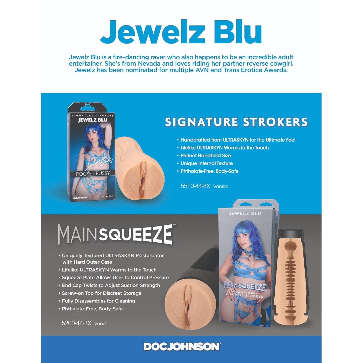 Doc Johnson - Main Squeeze Jewelz Blu ULTRASKYN Stroker Pussy | Male Masturbator Doc Johnson - For Me To Love