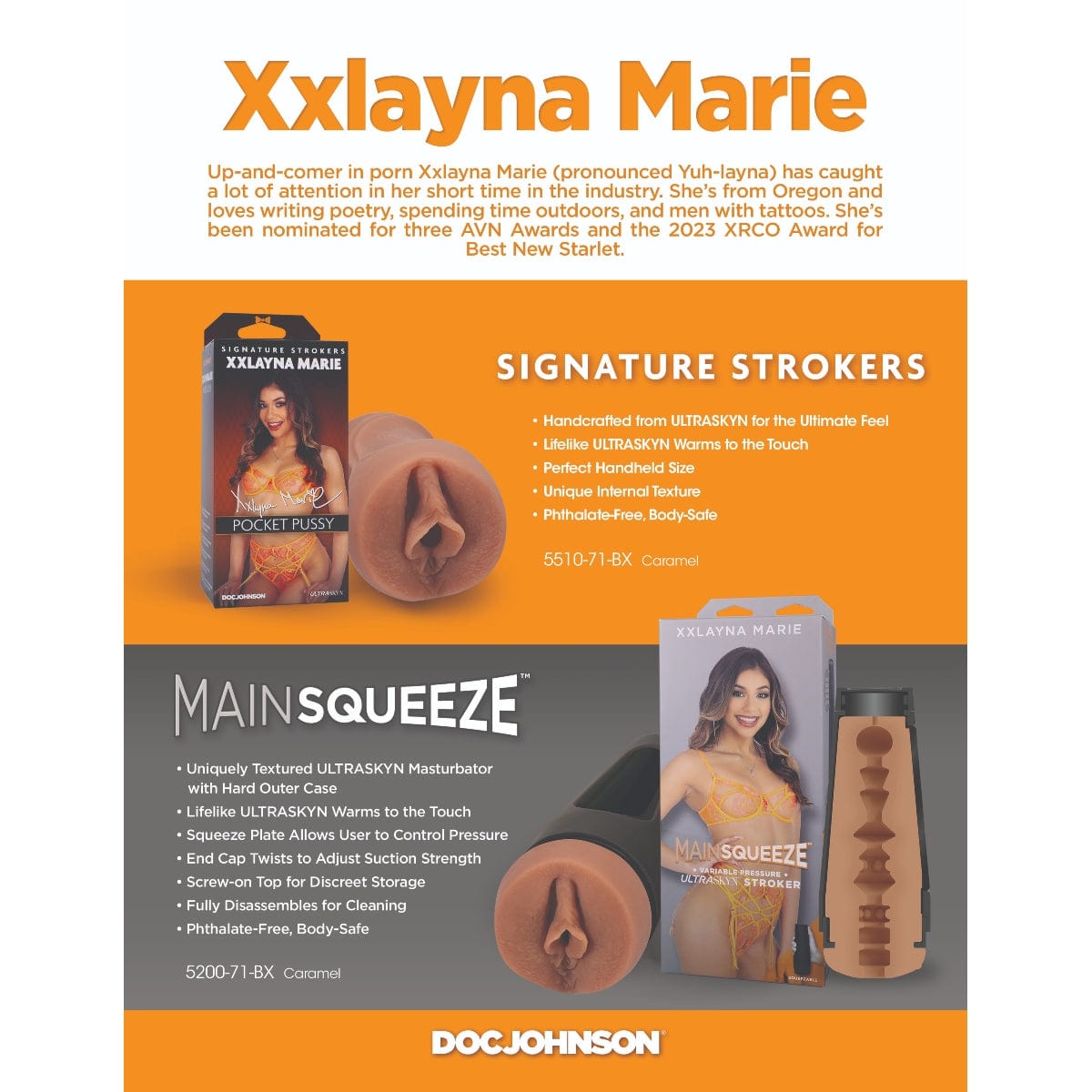 Doc Johnson - Main Squeeze Xxlayna Marie ULTRASKYN Stroker Pussy | Male Masturbator Doc Johnson - For Me To Love