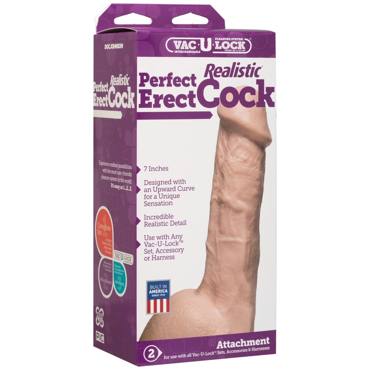 Doc Johnson Perfect Realistic Erect Cock Vac U Lock Compatible - 7 inches Doc Johnson - For Me To Love