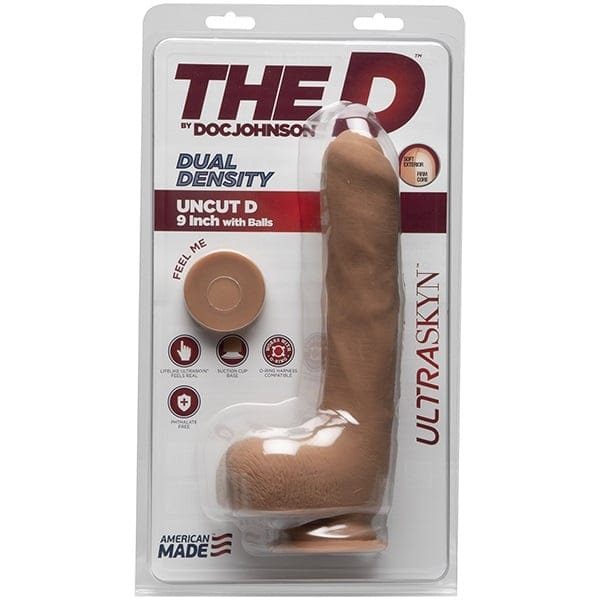 Doc Johnson The D Uncut Dildo with Balls Caramel 9 inch