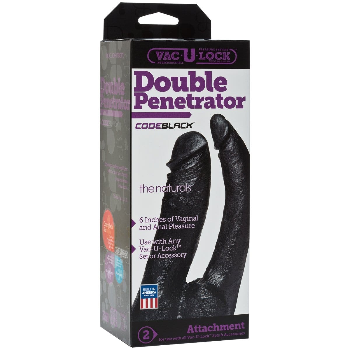 Doc Johnson Vac-U-Lock CodeBlack The Naturals Double Penetrator 6 inch