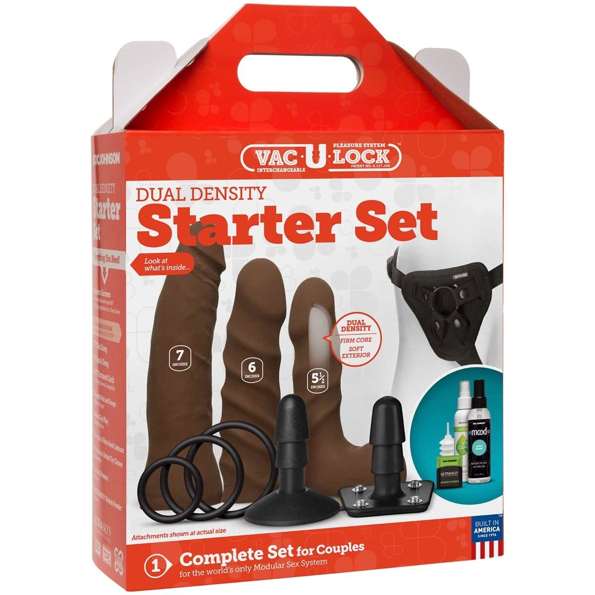 Doc Johnson - Vac U Lock Dual Density Harness Starter Set Chocolate | 7, 6 & 5.5 inch Dildos Doc Johnson - For Me To Love