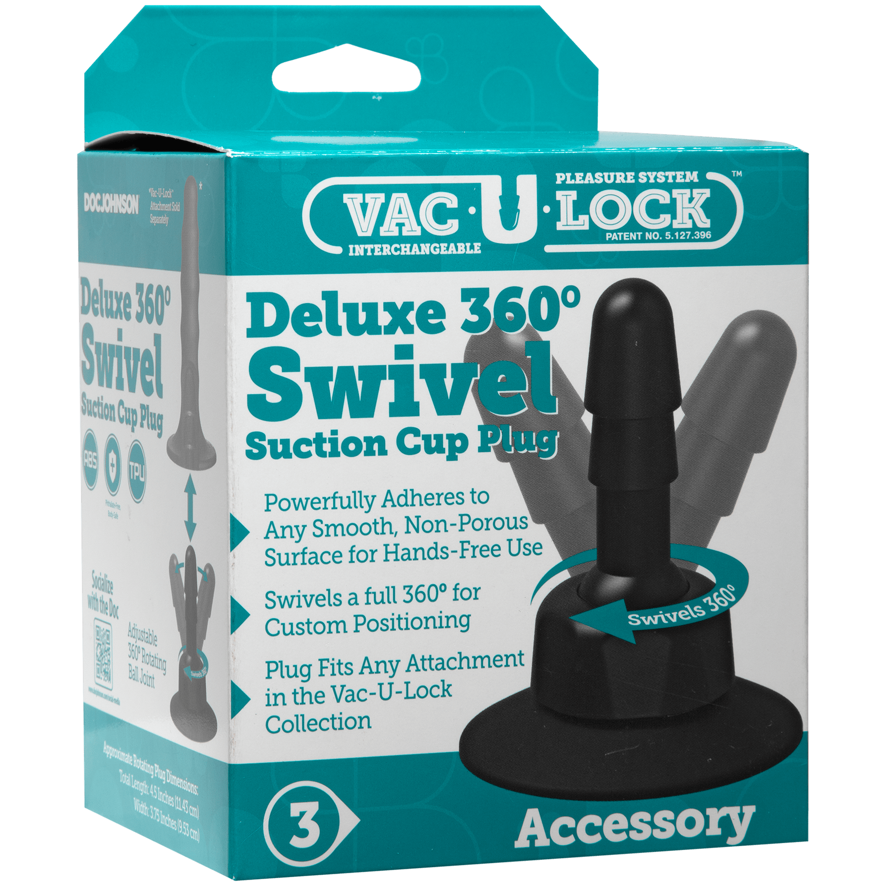 For Me To Love Doc Johnson Vac-U-Lock Deluxe 360 Degrees Swivel Suction Cup Plug Black