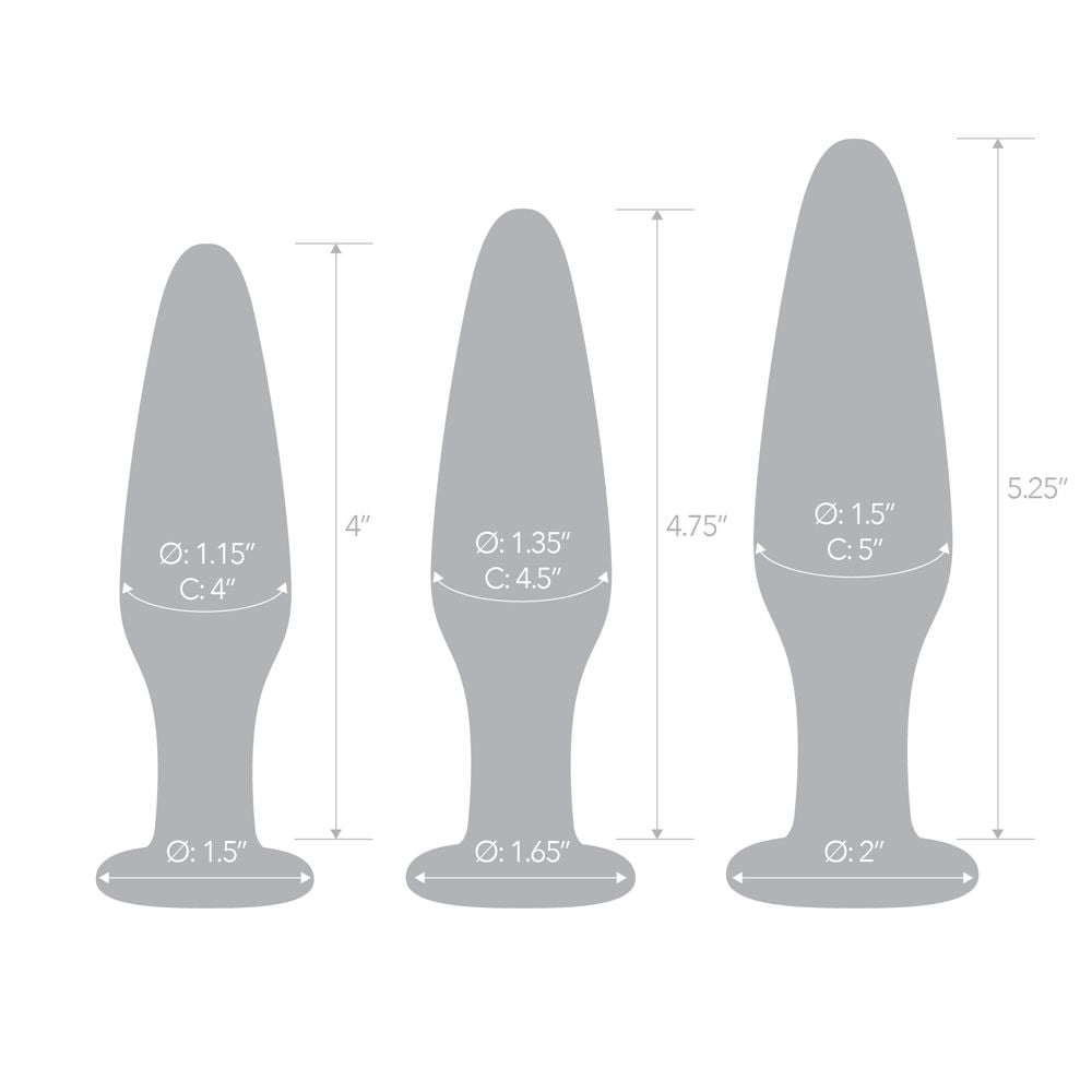 Glas - Anal Training Glass Butt Plug Set | 4 - 4.75 & 5.25 inches Glas - For Me To Love