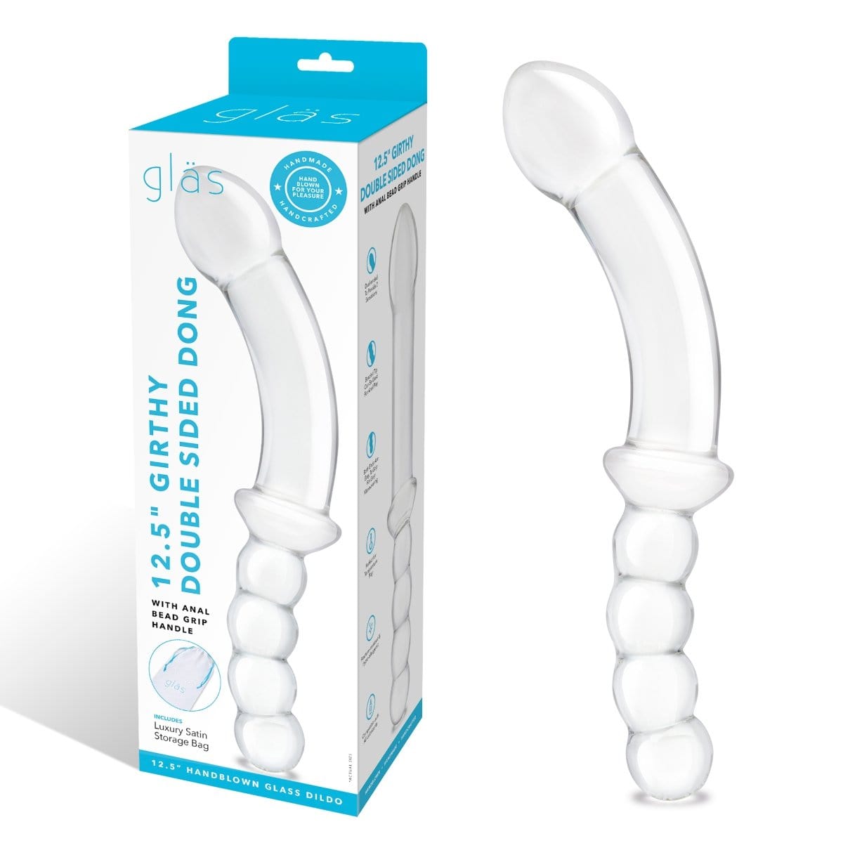 Glas - Girthy Double Sided Dong With Anal Bead Grip Handle | 12.5 inches Glas - For Me To Love