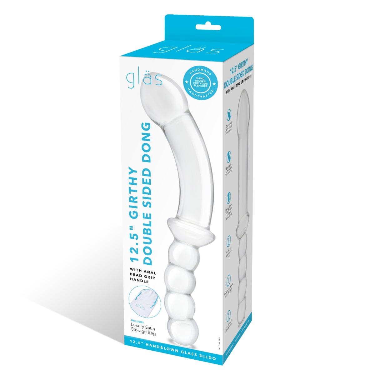 Glas - Girthy Double Sided Dong With Anal Bead Grip Handle | 12.5 inches Glas - For Me To Love