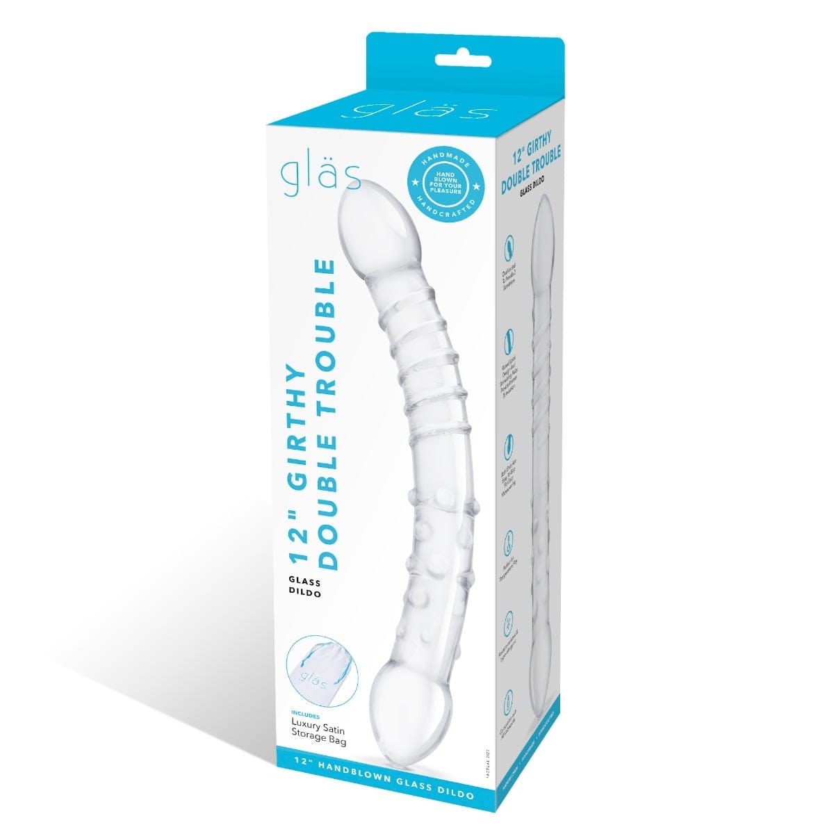 Glas - Girthy Double Trouble Ribs & Dots Glass Dildo | 12 inches Glas - For Me To Love