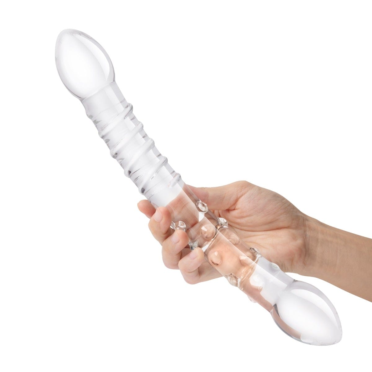 Glas - Girthy Double Trouble Ribs & Dots Glass Dildo | 12 inches Glas - For Me To Love