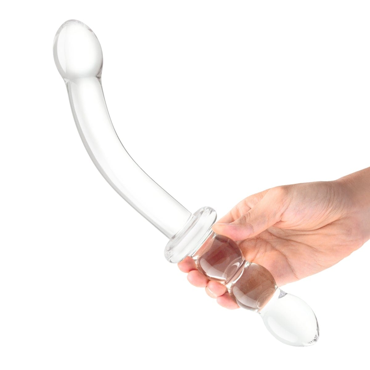 Glas - Girthy Ribbed G Spot Glass Dildo With Handle Grip Double Ended| 12 inches Glas - For Me To Love