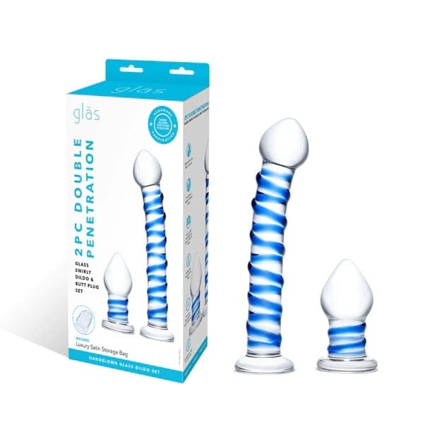Glas Glass Double Penetration Swirly Dildo and Plug Set (2.75" - 7")