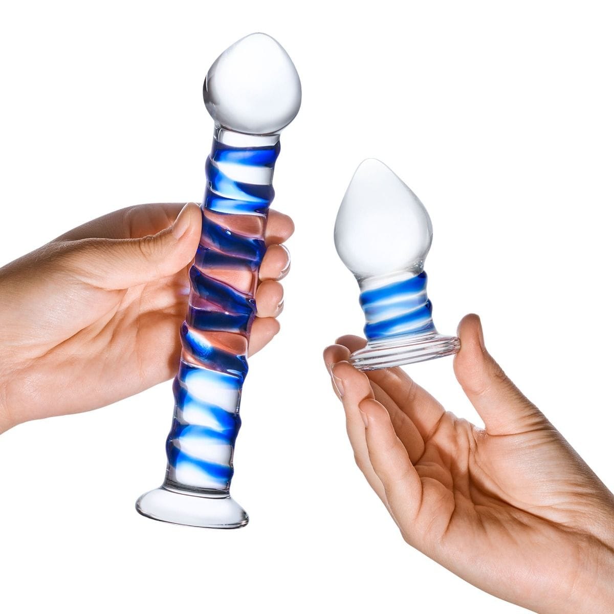Glas Glass Double Penetration Swirly Dildo and Plug Set (2.75" - 7")