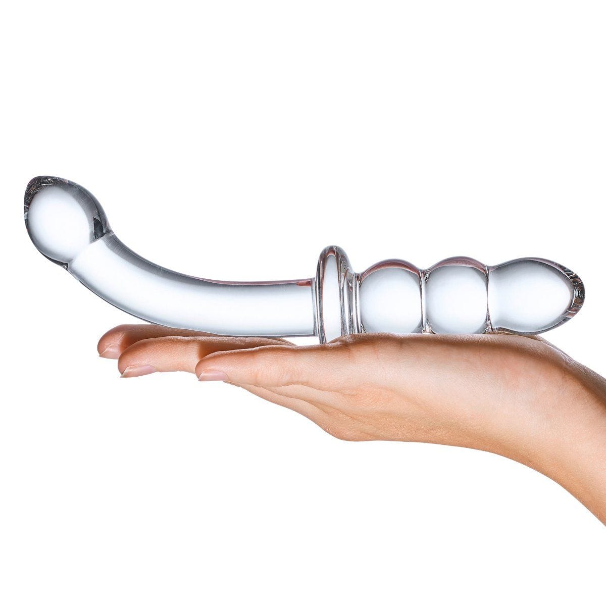 Glas Ribbed Anal Plug & G-Spot Play - Double Pleasure Transparent Glass - 8 inches Glas - For Me To Love