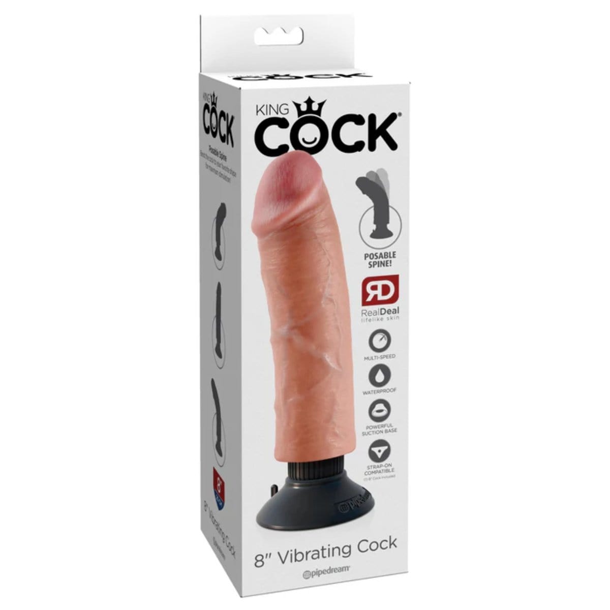 King Cock - 8 Inch Vibrating Cock with Suction Cup Base | Choice of Light or Tan Light Skin Tone King Cock - For Me To Love