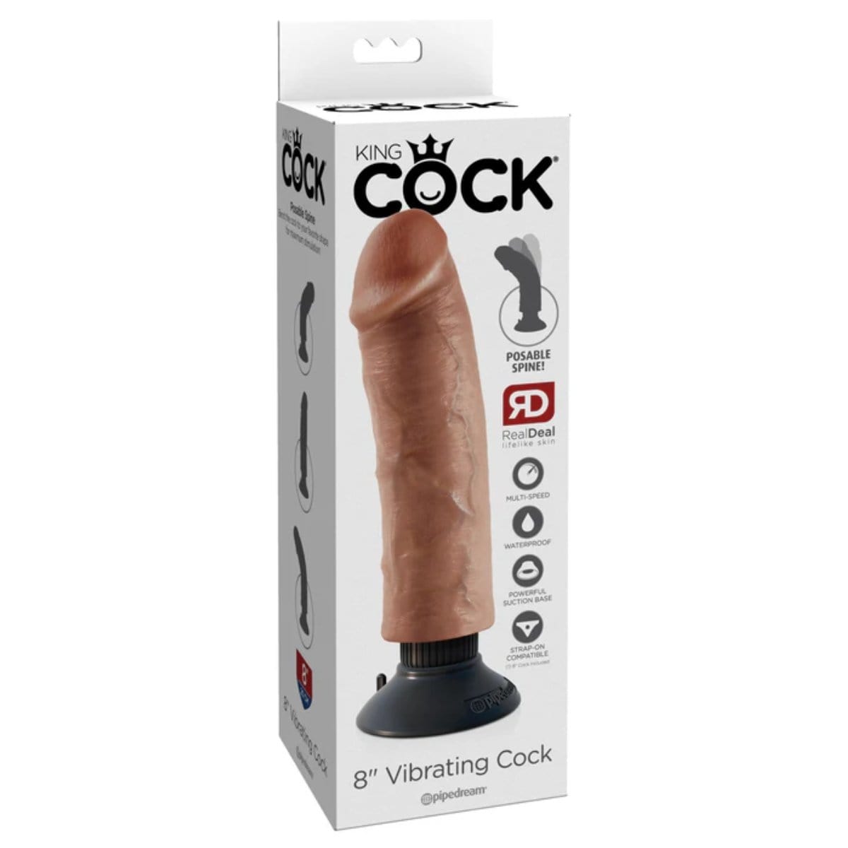 King Cock - 8 Inch Vibrating Cock with Suction Cup Base | Choice of Light or Tan Tan Skin Tone King Cock - For Me To Love