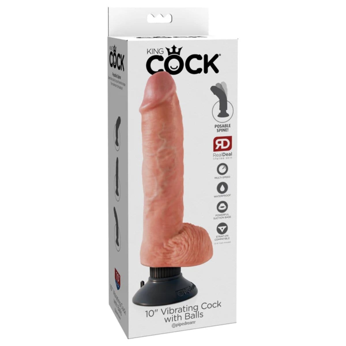 King Cock - Vibrating Realistic Cock with Balls and Removable Suction cup - 10 inches King Cock - For Me To Love