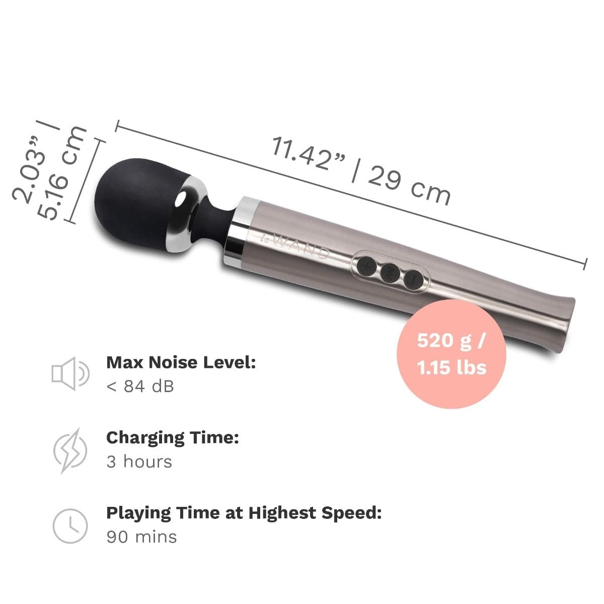 Le WAND - Diecast Rechargeable Vibrating Massage Wand - SILVER Le Wand - For Me To Love