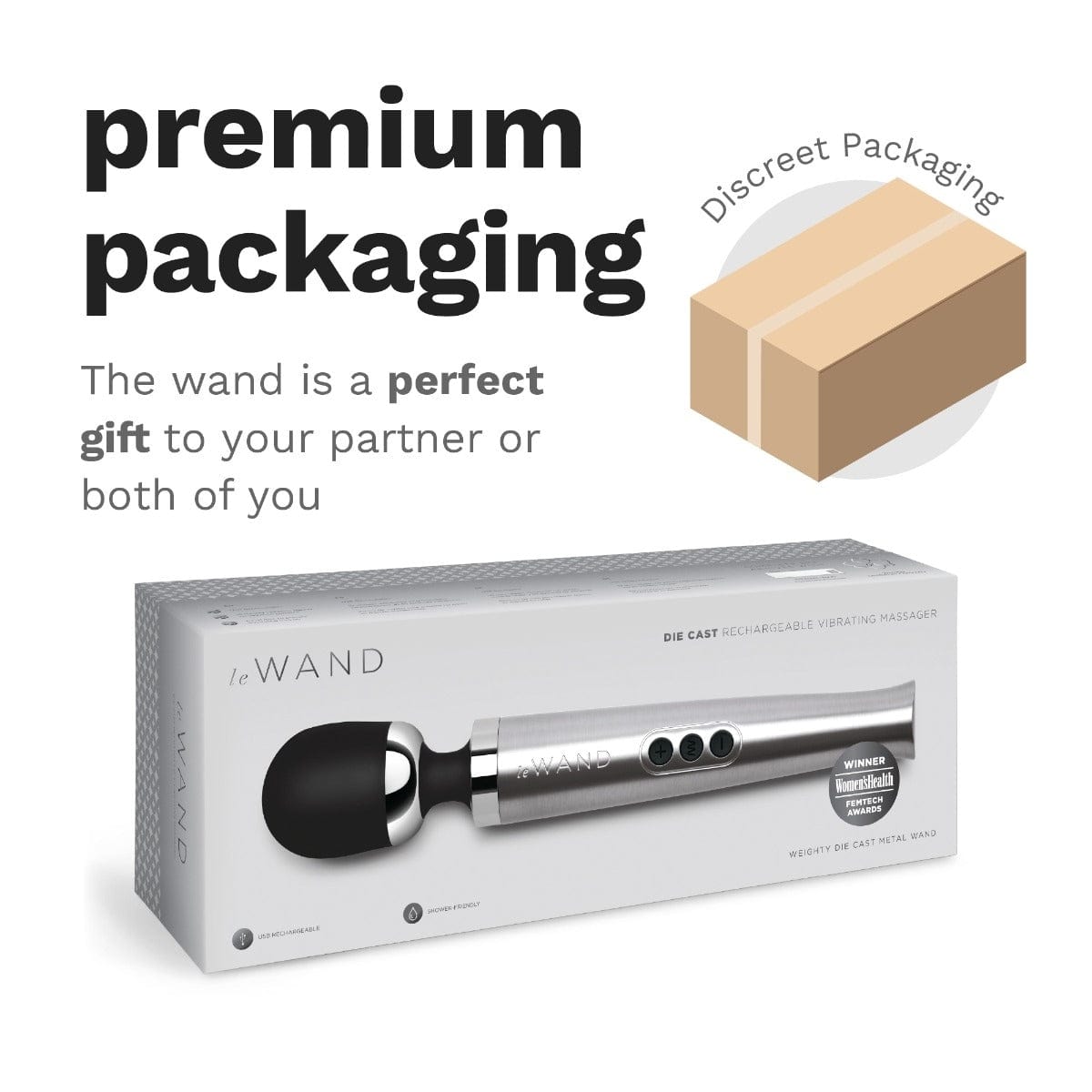 Le WAND - Diecast Rechargeable Vibrating Massage Wand - SILVER Le Wand - For Me To Love