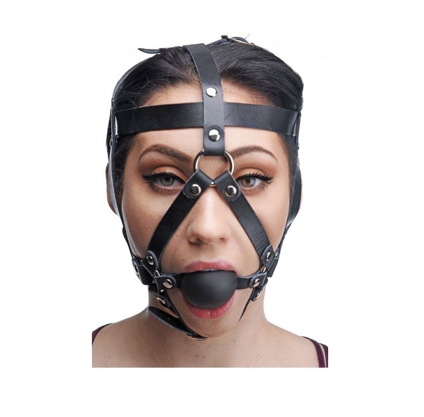 Master Series - Leather Head Harness with Ball Gag Master Series - For Me To Love
