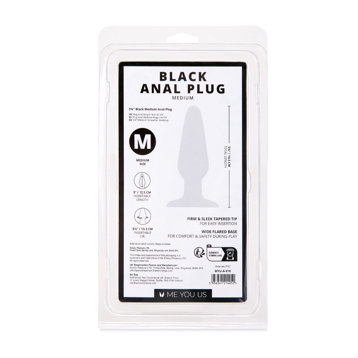 Me You Us - Classic Butt Plug Black | Choice of Small Medium Large Me You Us - For Me To Love