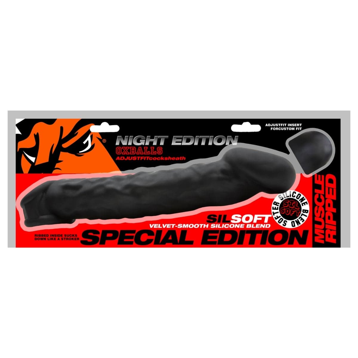 Oxballs - Muscle Ripped Inner Ribbed Velvet Smooth Cocksheath Special Edition Night Black | 9.5 inches Oxballs - For Me To Love