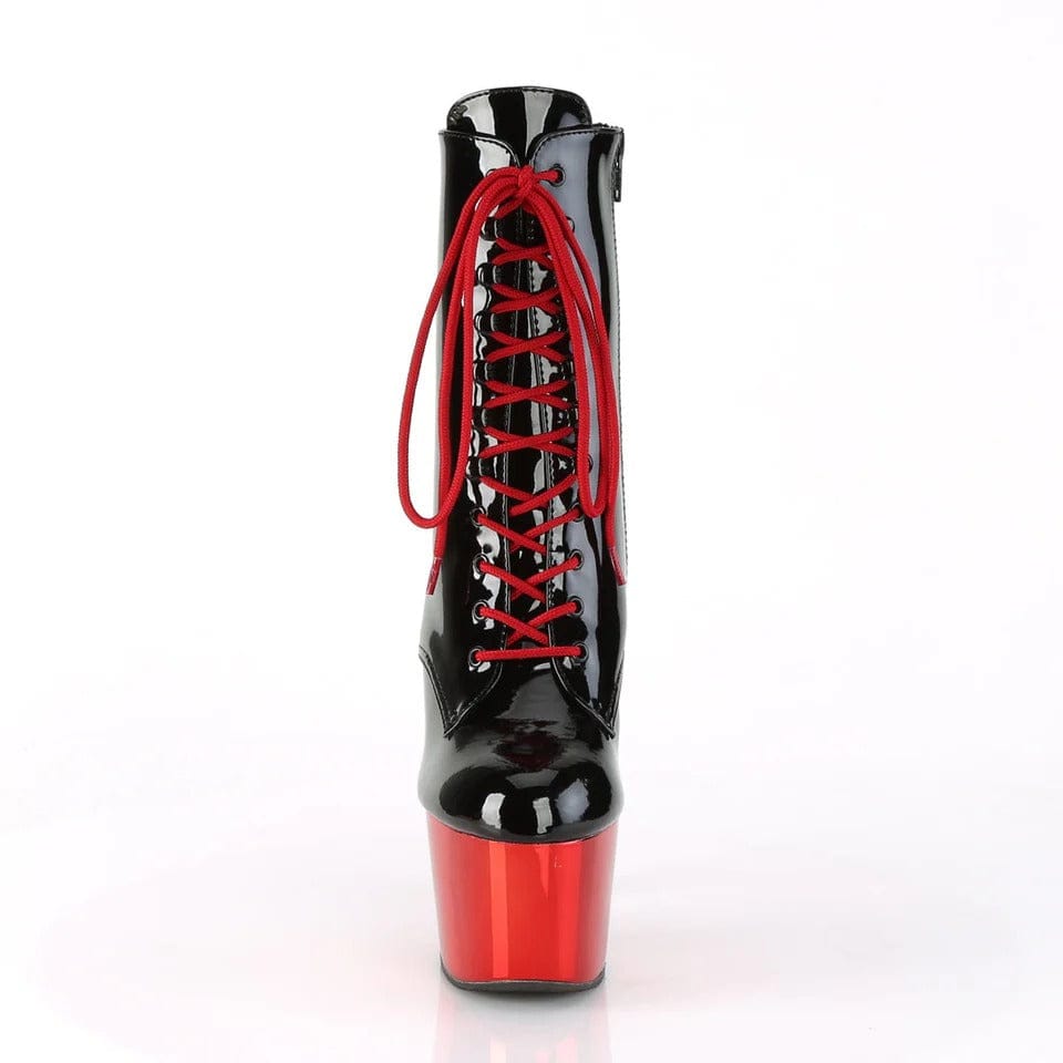 Pleaser - Adore 1020 Black/Red Chrome Ankle Boot with 7 inch Platform Heel | UK 2-11 Pleaser - For Me To Love