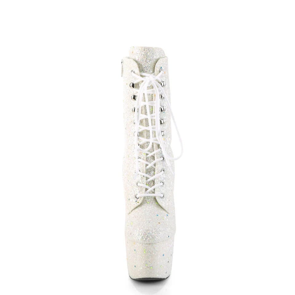 Pleaser - Adore-1020GDLG White Glitter Ankle Boot with 7 inch Platform Heel | UK 2-9 Pleaser - For Me To Love