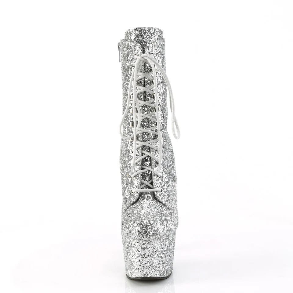 Pleaser - Adore-1020GWR Silver Glitter Ankle Boot with 7 inch Platform Heel | UK 2-9 Pleaser - For Me To Love