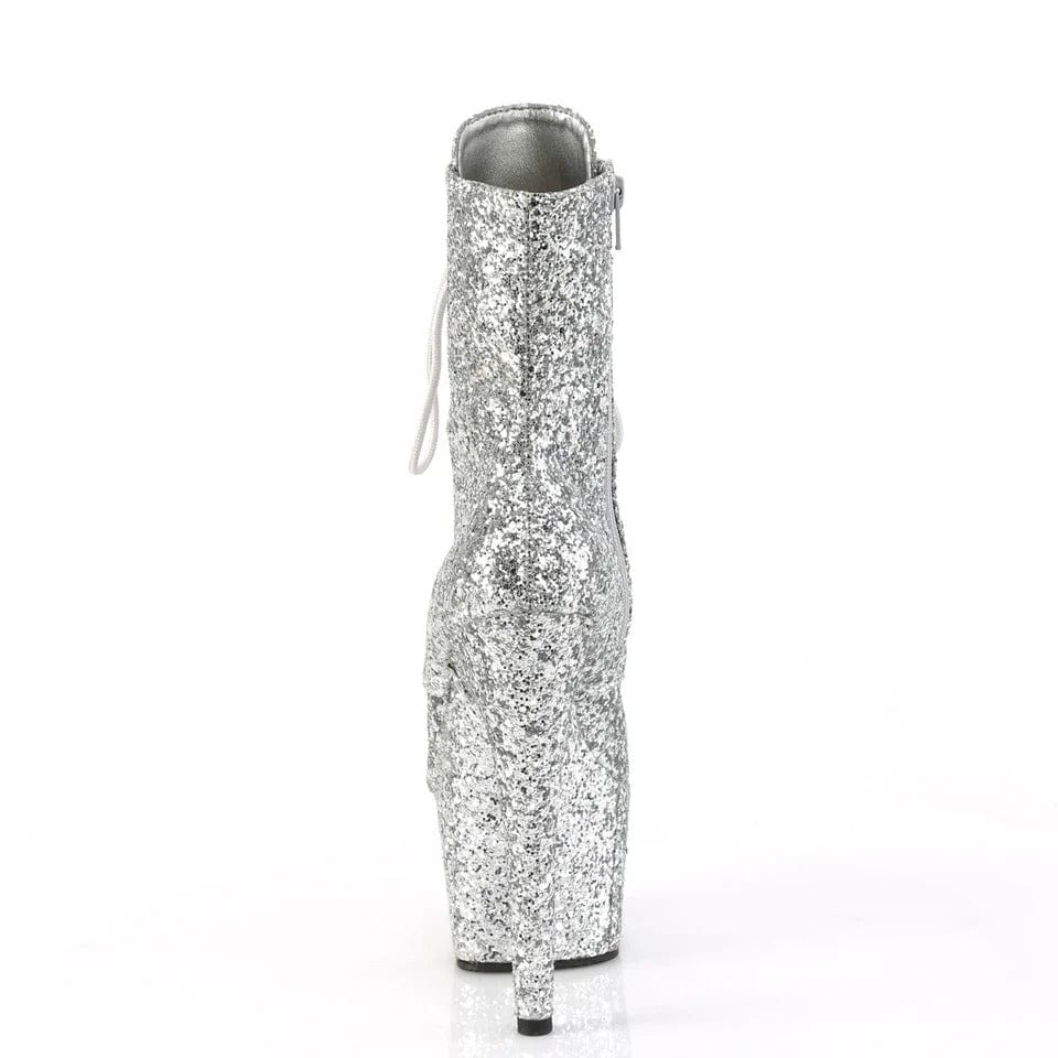 Pleaser - Adore-1020GWR Silver Glitter Ankle Boot with 7 inch Platform Heel | UK 2-9 Pleaser - For Me To Love