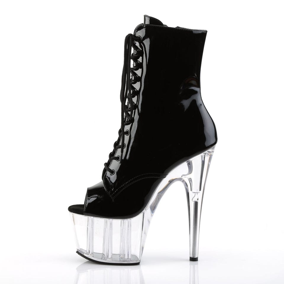 Pleaser - Adore 1021 Black/Clear Peep Toe Platform Boots with 7 inch Heel | UK 2-11 Pleaser - For Me To Love