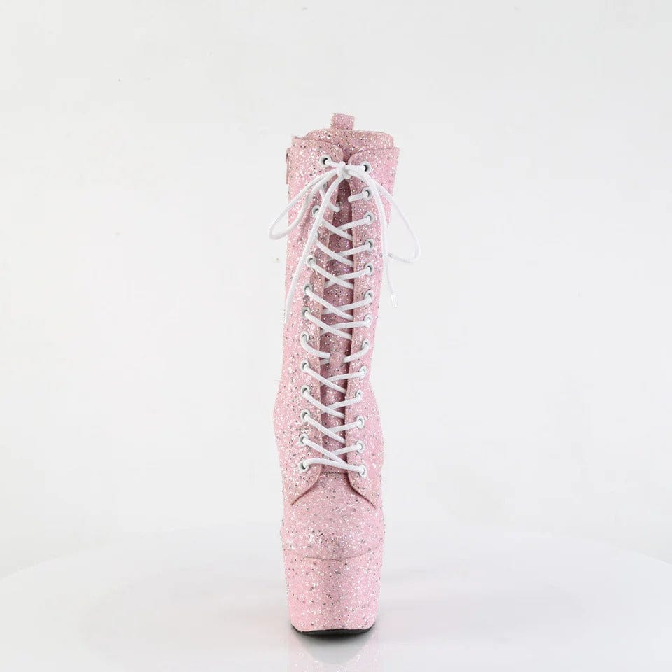 Pleaser - Adore-1040GR Baby Pink Glitter Ankle Boot with 7 inch Platform Heel | UK 2-9 Pleaser - For Me To Love