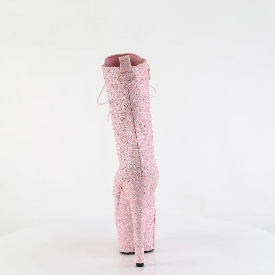 Pleaser - Adore-1040GR Baby Pink Glitter Ankle Boot with 7 inch Platform Heel | UK 2-9 Pleaser - For Me To Love