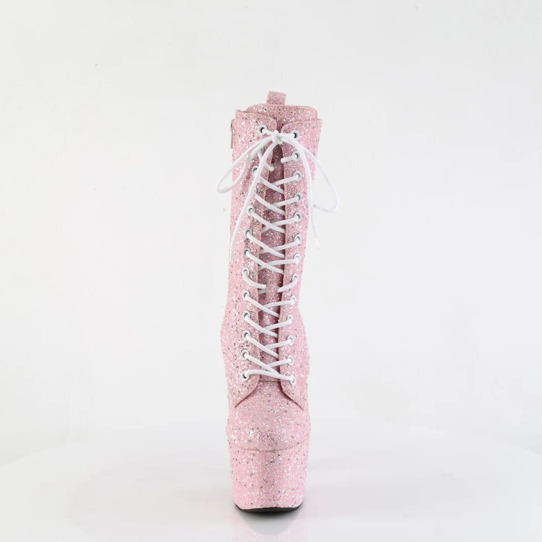 Pleaser - Adore-1040GR Baby Pink Glitter Ankle Boot with 7 inch Platform Heel | UK 2-9 Pleaser - For Me To Love