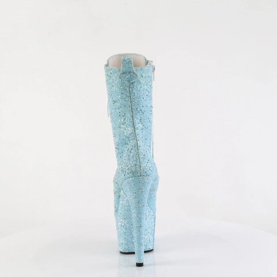 Pleaser - Adore-1040GR Blue Glitter Ankle Boot with 7 inch Platform Heel | UK 2-9 Pleaser - For Me To Love