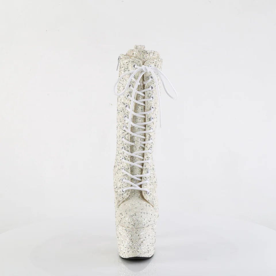 Pleaser - Adore-1040GR Ivory Glitter Ankle Boot with 7 inch Platform Heel | UK 2-9 Pleaser - For Me To Love