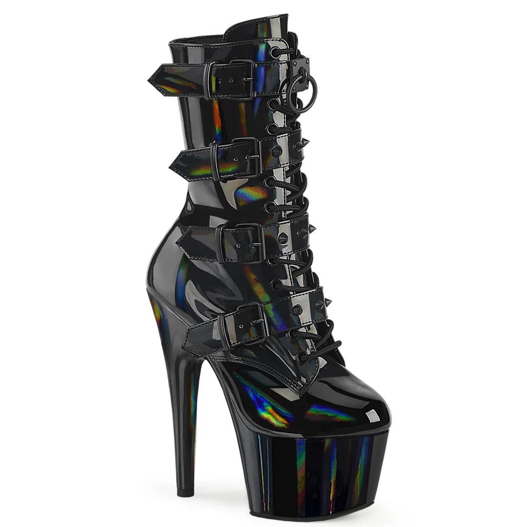 Pleaser - Adore-1046 Black Hologram Ankle Boot with 7 inch Platform Heel | UK 2-9 Pleaser - For Me To Love