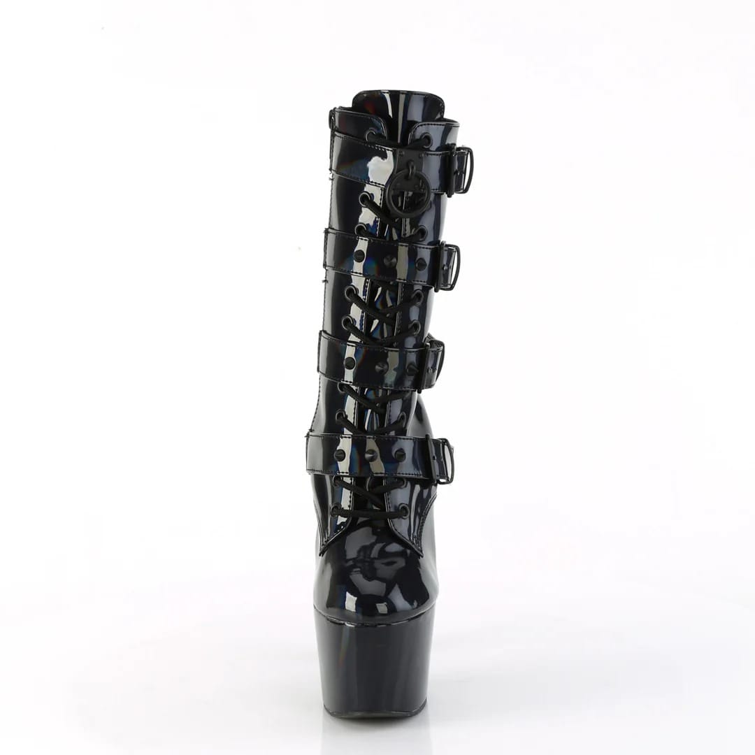 Pleaser - Adore-1046 Black Hologram Ankle Boot with 7 inch Platform Heel | UK 2-9 Pleaser - For Me To Love