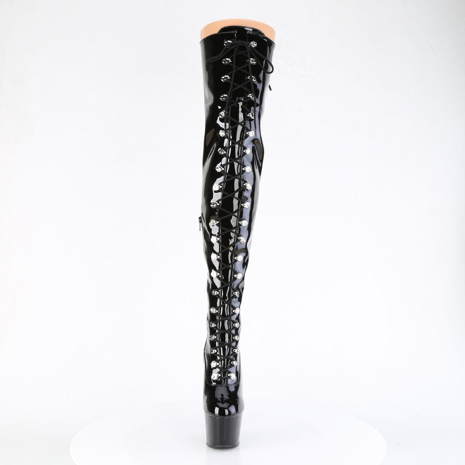 Pleaser - Adore 3022 Black Patent Thigh High Boots with 7 inch Heels | UK 2-9 Pleaser - For Me To Love
