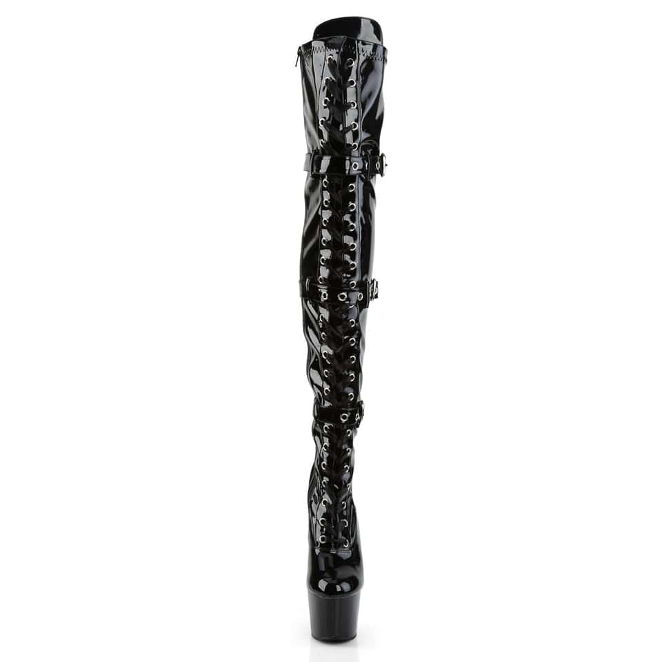 Pleaser - Adore 3028 Black Patent Over The Knee Boots with 7 inch Heel | UK 2-11 Pleaser - For Me To Love