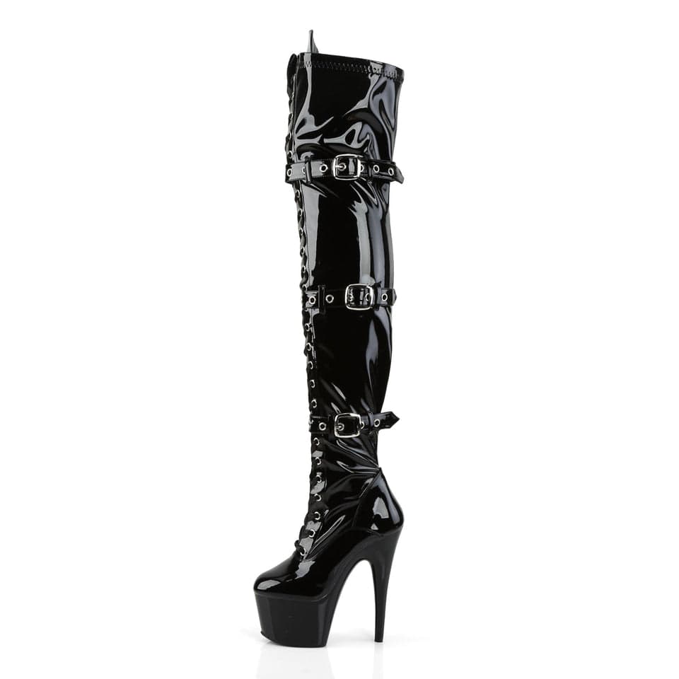 Pleaser - Adore 3028 Black Patent Over The Knee Boots with 7 inch Heel | UK 2-11 Pleaser - For Me To Love