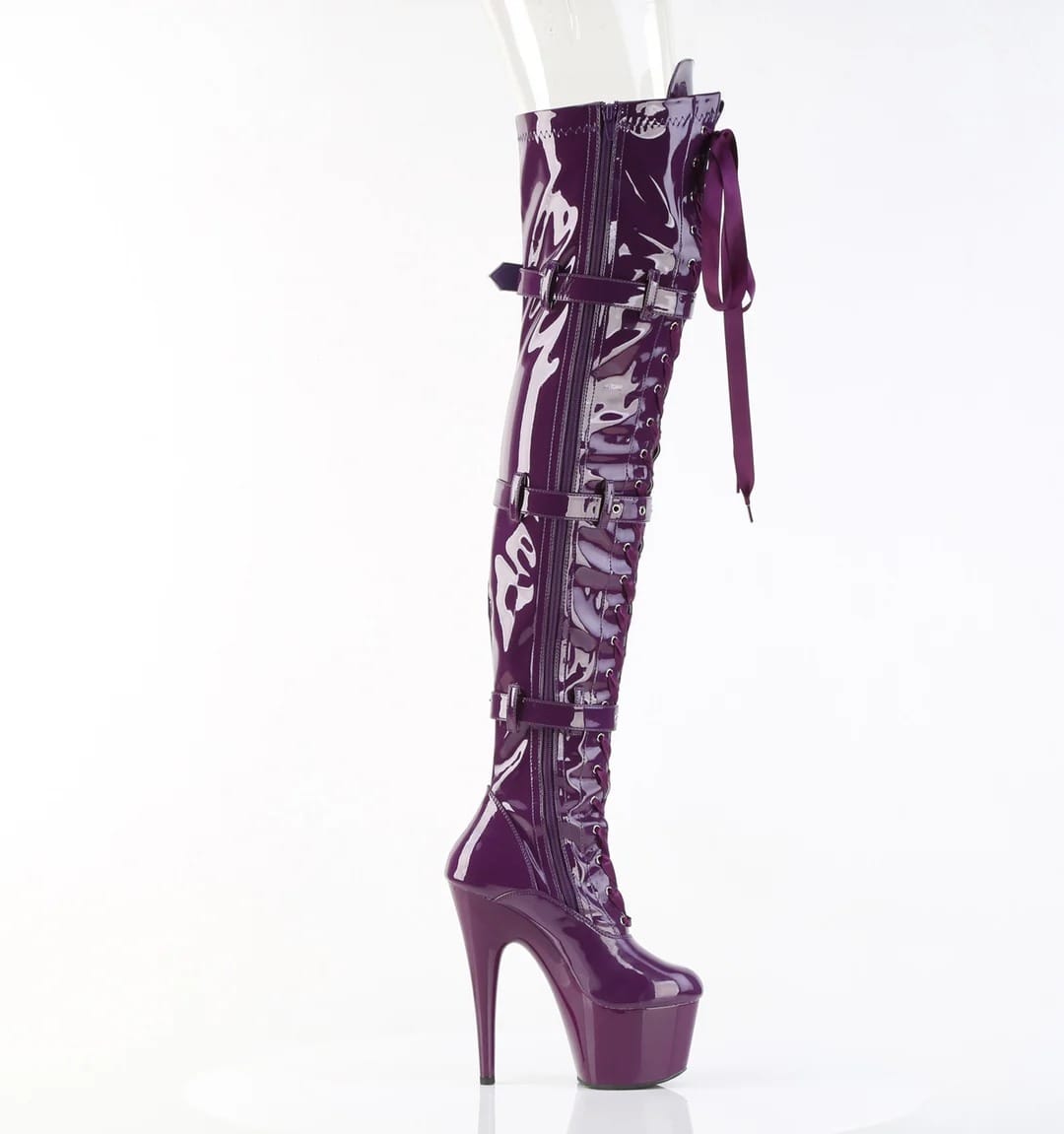 Pleaser - Adore 3028 Purple Patent Over The Knee Boots with 7 inch Heel | UK 2-11 Pleaser - For Me To Love